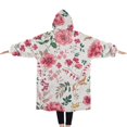 thumbnail image 2 of Oversized Wearable Blanket Hoodie,Pioneer Flower Floral Print Pattern Sherpa Blanket Hoodie with Super Pockets,Super Warm Fuzzy Pullover for Women & Men, 2 of 6