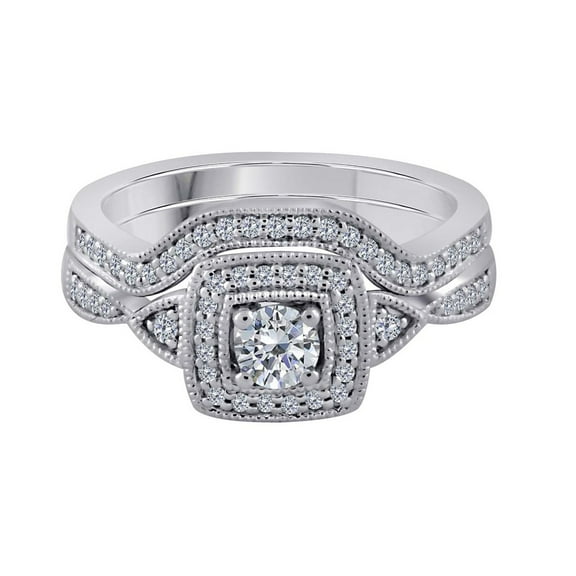 AoneJewelry 1/2 Carat 10K Diamond Bridal Set Engagement Ring Solid Rose, White & Yellow Gold