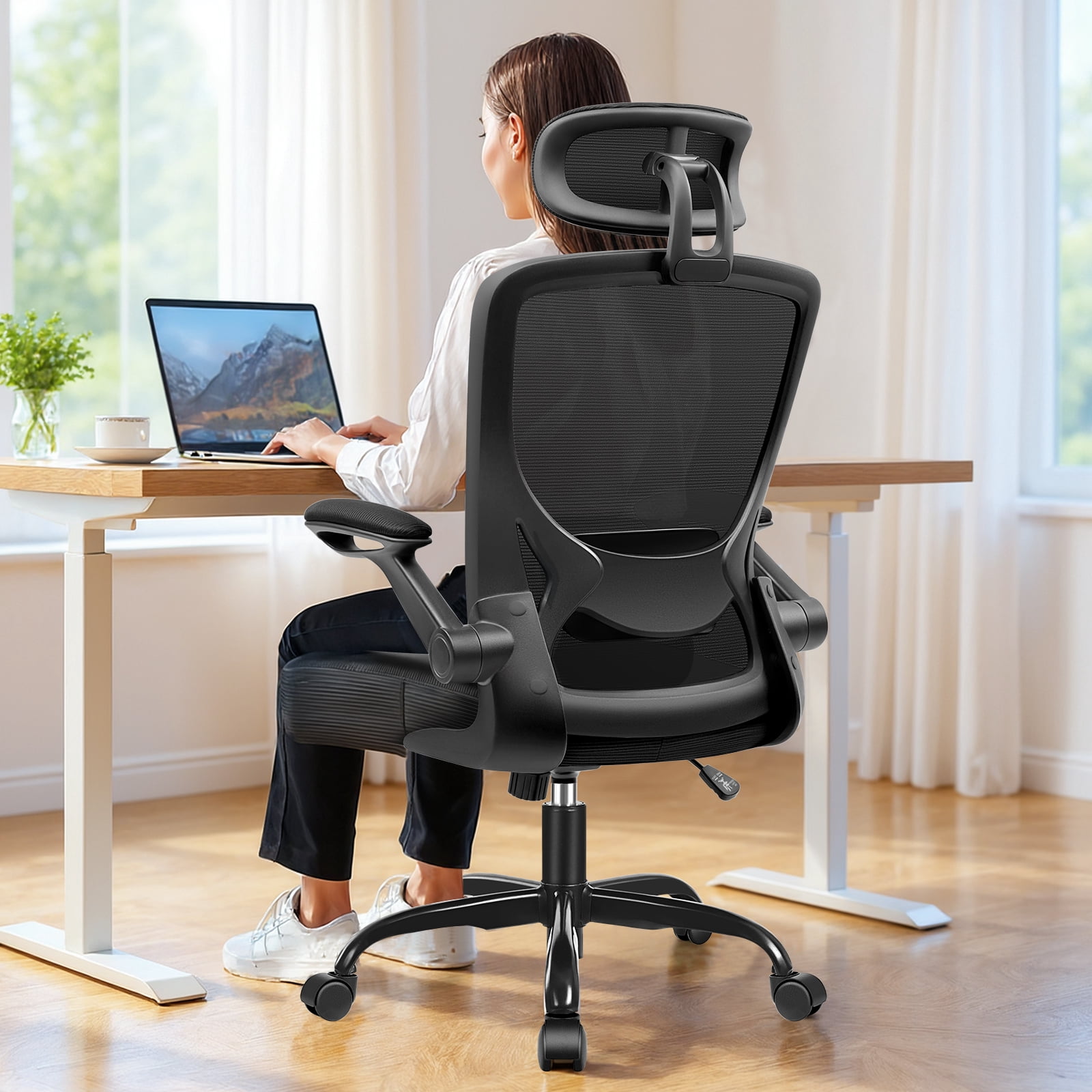 COOLHUT Office Chair Ergonomic Desk Chair, High Back Office Chair with Headrest, Big and Tall Comfy Home Office Desk Chair Lumbar Support Breathable Mesh Office Chair, Black
