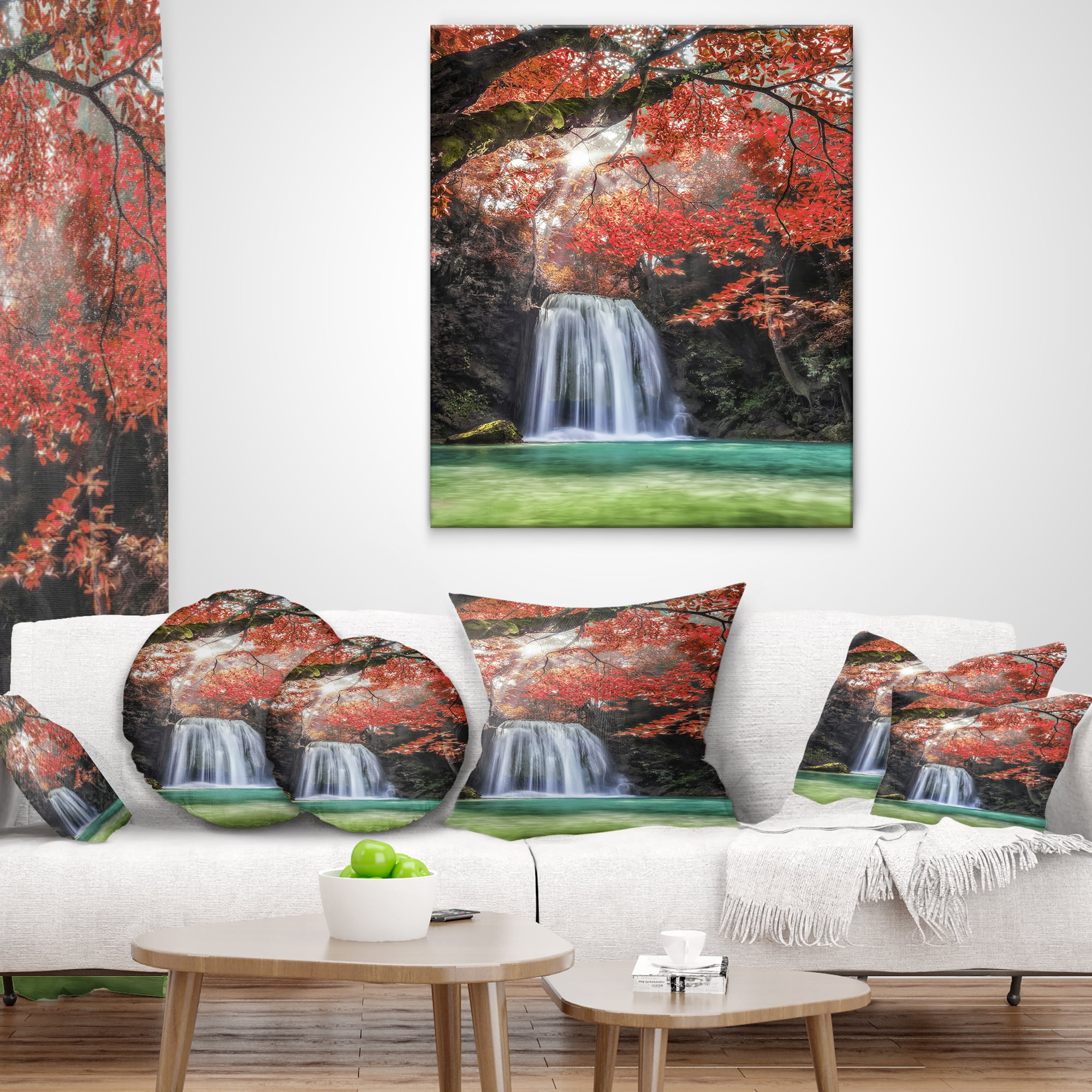 Designart Erawan Waterfall - Photography Throw Pillow - 18x18