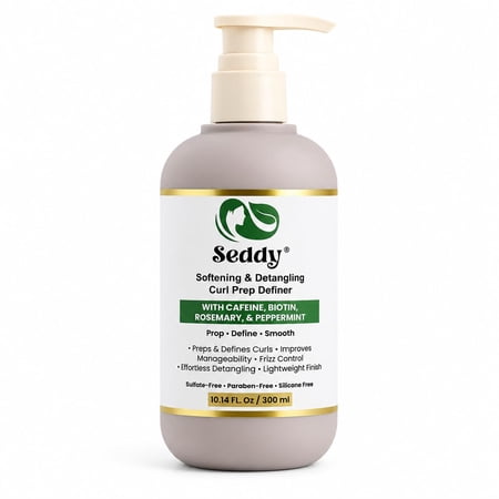Seddy Softening & Detangling Curl Prep Definer with Niacinamide Aloe Vera Caffeine Biotin Rosemary & Peppermint Curl Styling Cream for Curly Coily & Wavy Hair 8.45 fl oz