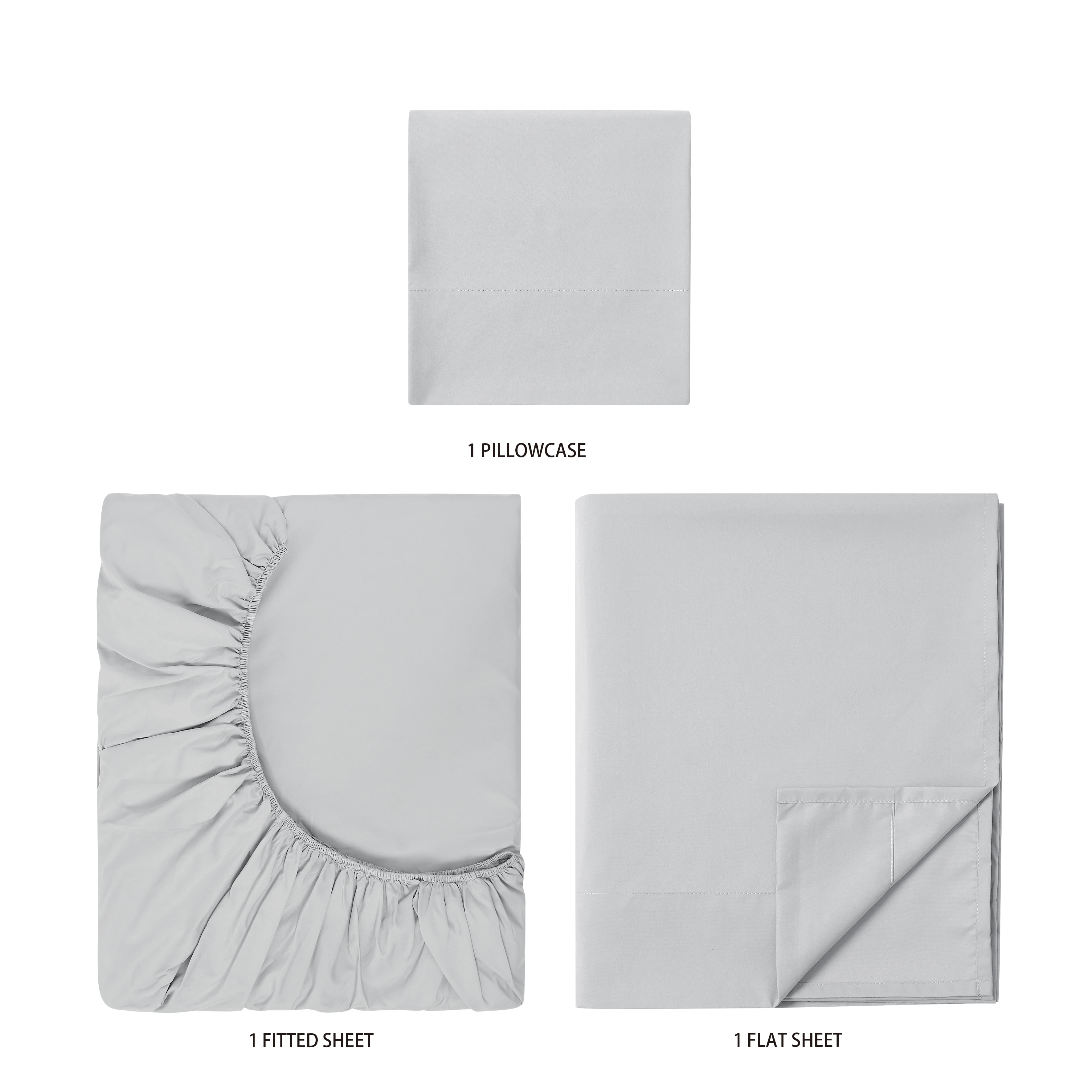 Mainstays Comfort Chill Microfiber Bed Sheet Set, Twin, Soft Silver, 3 Piece