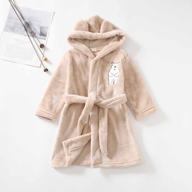 LSLJS Boys Girls Robe Kids Flannel Hooded Bathrobe Sleepwear Toddler Plush Robes With Belt, Kids Robe