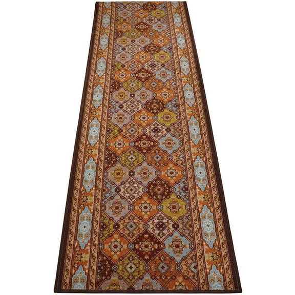 Extra-Long Low Pile Runner Rug Skid Resistant Backing Rug Runner Traditional Geometric Design Cut to Size Roll Runner Rugs - 36 Feet x 36 Inch