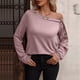 thumbnail image 2 of Jersey de mujer con hombros descubiertos, manga larga, color puro, sudadera, blusa para otoño invierno, rosa, L, 2 of 5