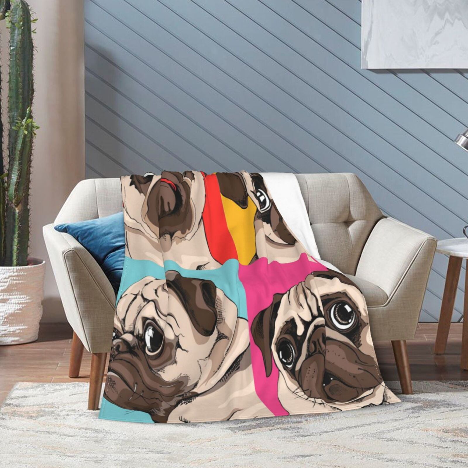 Wijzvio Pug Dog Throw Blanket Soft Fuzzy Fleece Blanket For Couch Bed Living Room Decoration 50"X40"