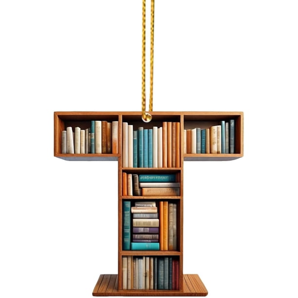 Adornos de árbol de Navidad con forma de libro, colgante de estantería con forma de letra, adorno de bibliotecario para amantes de los libros, adorno de acrílico para Navidad, regalo para amantes de l