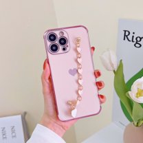 Allytech for iPhone XS/X 5.8 Inch Slim Case with Wrist Strap, Soft TPU Solid Color Fitted Case with Heart Bracelet Handle Strap Raised Lips Camera Lens Protection Shockproof Case for iPhone XS/X,Pink