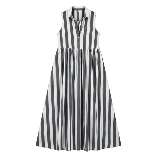 black and white vertical striped dress Gothic & Straps Bodycon Featuring timeless black and white stripes Puyaiuu Women Collared Button Front