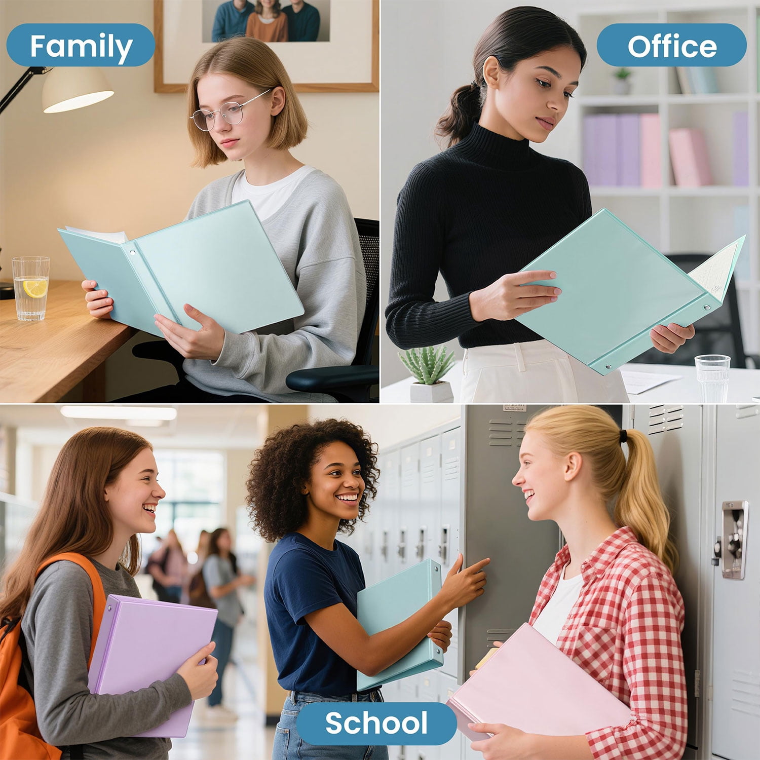 2 Inch Binders,3 Ring Binder 2 Inch Clearview Round Ring Holds 450 Sheets of Letter Size Paper for School,Recipe,4-Pack Assorted Color Organizer Notebook Binders