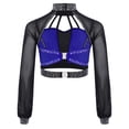 thumbnail image 3 of iixpin Kids Girls Shiny Yoga Sports Workout Modern Ballet Crop Top Rhinestones Jazz Dance Tank Cami Vest Blue 16, 3 of 6