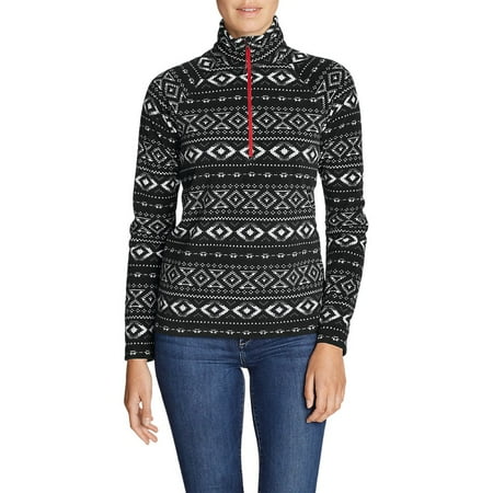 Eddie Bauer Women's Quest Fleece 1/4-Zip - Printed (Black, Large)