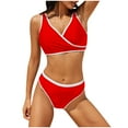 thumbnail image 1 of XMMSWDLA Swimsuits for Teens Women'S Solid Color Color Conservative Split Swimsuit Set with Color Blocking Womens Bikinis, 1 of 5