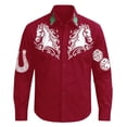 thumbnail image 3 of Holiday Shirt for Men Long Sleeve Denim Western Style Button Comfort Modern Beach Clothes for Men,Red,4XL, 3 of 4