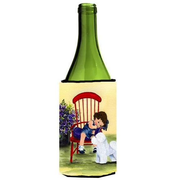 Little Girl With Her Bichon Frise Wine bottle sleeve Hugger - 24 oz.