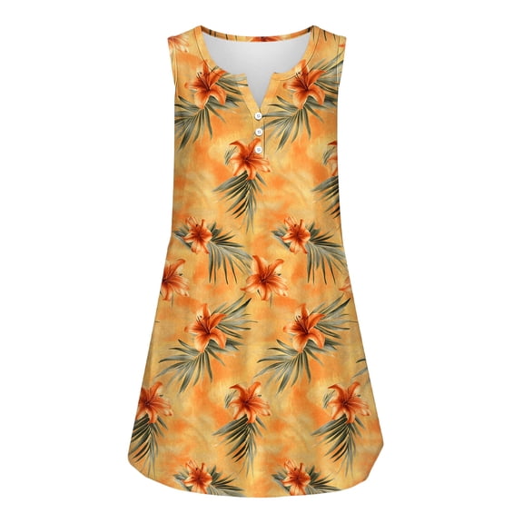 TaTaai Women Casual Loose V-Neck Sleeveless Short Dress Retro Print Fashion Dress Ladies Spring Summer Holiday Leisure Wear Lightweight Breathable No Fading Comfortable Gift