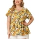 thumbnail image 2 of Women's Plus Size Blouse Floral Button Down Casual Peplum Top Yellow 3X, 2 of 7