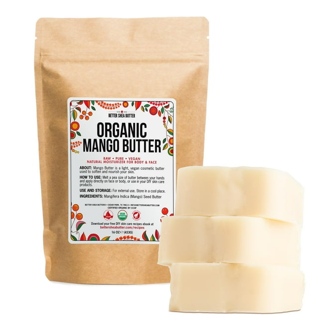 Organic Mango Butter 1lb - Raw Organic Unrefined Mango Seed Butter for Skin Care, Body Butter & Hair - Pure Mango Butter Cold Pressed for Soap Making