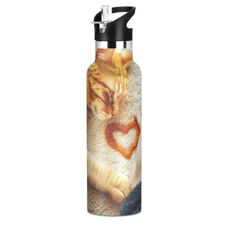 

Kids Insulated Stainless Steel Sports Water Bottle 600ml (20oz) BPA-Free Cat and Love