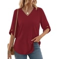 thumbnail image 2 of MOSHU V Neck Tops for Women 3/4 Length Sleeve Women Tops Casual Dressy Women Blouses Trendy Tunic Tops, 2 of 9