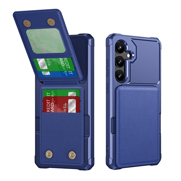 Sanwo for Samsung Galaxy S25 Wallet Case, PU Leather Flip Cover with Card Holder Slots & Kickstand, TPU Shockproof Protective Case,Darkblue