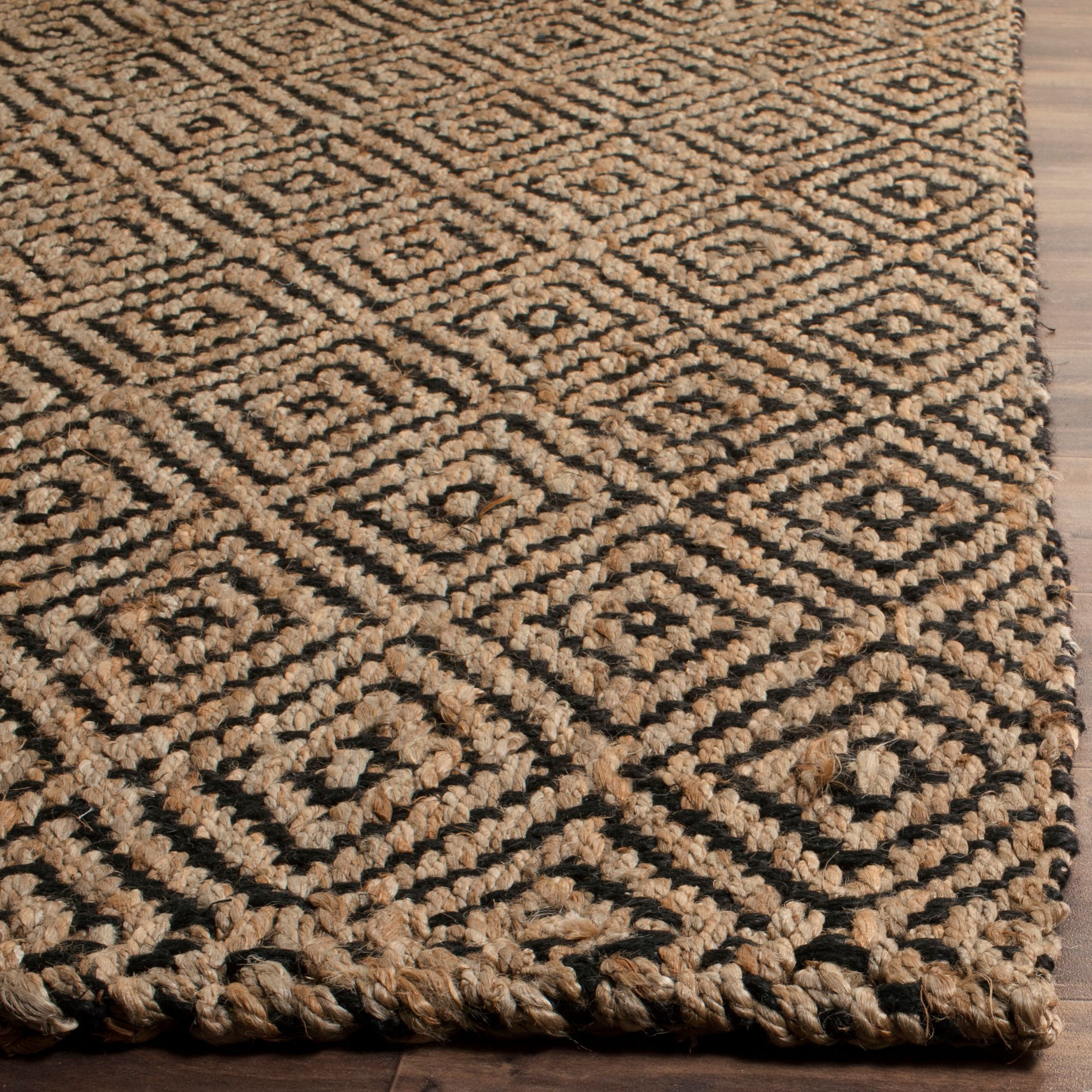 SAFAVIEH Natural Fiber Emory Geometric Jute Runner Rug, Natural/Black, 2'3" x 18'