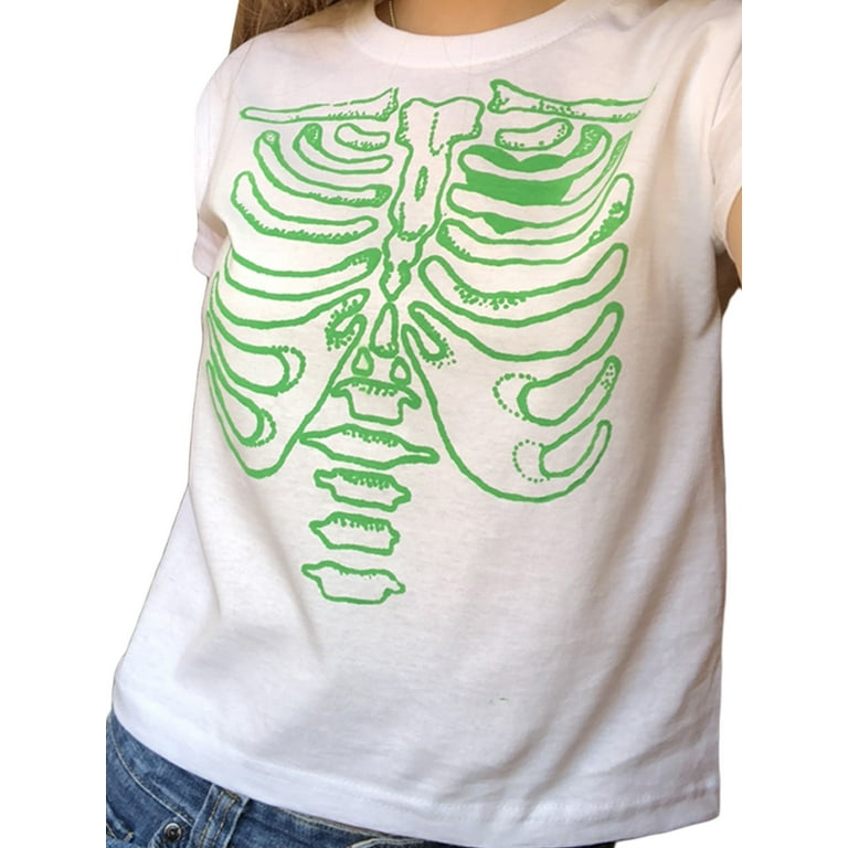 Women Gothic Short Sleeve Crop Tops Y2K T-shirts Graphic Print Tee Shirt  Summer Punk Clothes Skeleton Rib Cage T Shirts 