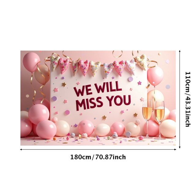 Pink Themed Glittery Triangle Banner with We Will Miss You Lettering, Party Background Backdrop Decorations, Farewell Party Retirement Party Leaving Party Decor Photo Booth Props