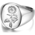 thumbnail image 6 of YAZI Jewelers Stainless Steel Sun Flower Pattern Signet Style Wedding Engagement Promise Anniversary Statement Ring, 6 of 9