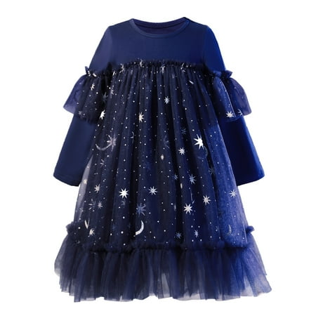 

Listenwind Girls Dresses Fashion Star Patterns Frozen Dress Long Sleeve Dress Autumn Princess Dress for Party