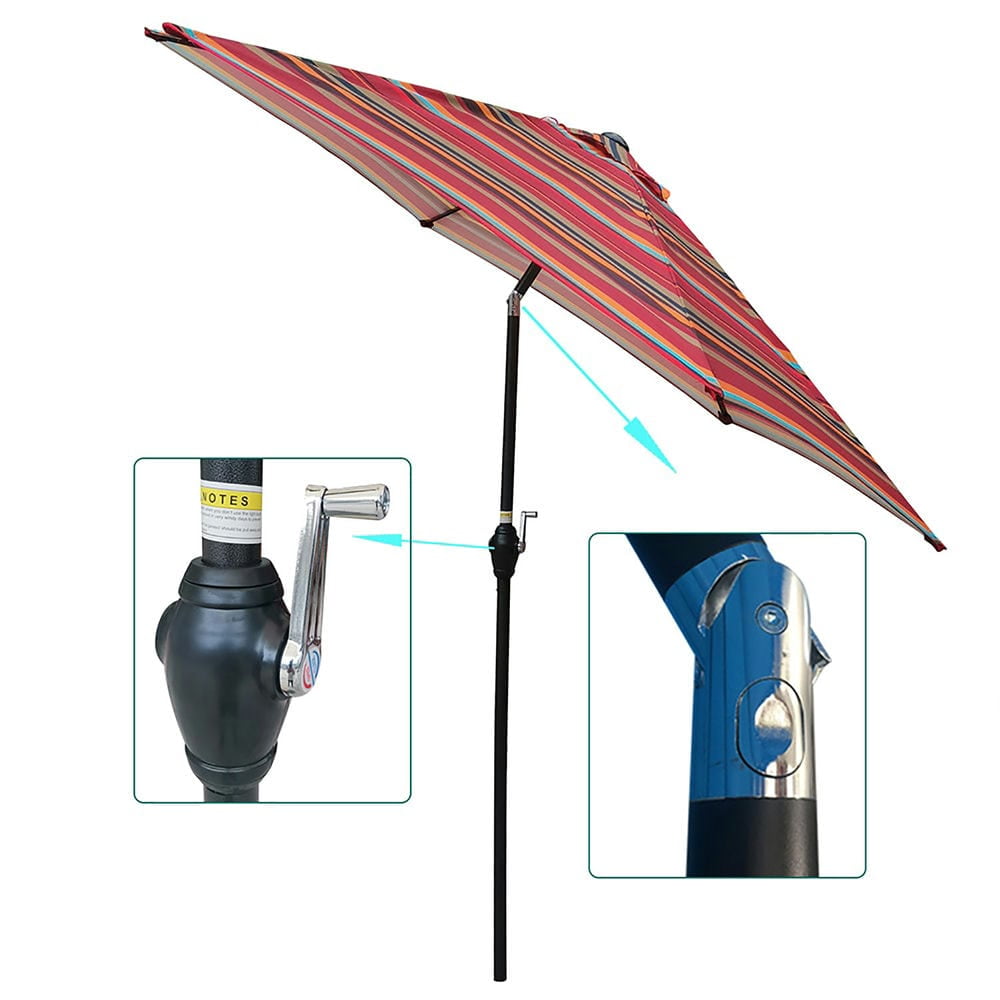 Topcobe 9Ft Stripes Fabric Tilt Umbrella, Outdoor Patio Umbrella, Outdoor Table Umbrella for Balcony, Yard, Backyard