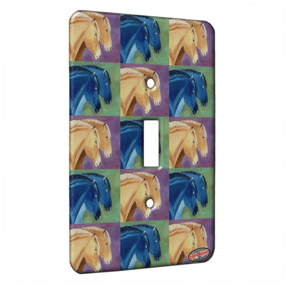 KuzmarK™ Single Gang Toggle Switch Wall Plate - Norwegian Fjord Horses Abstract Horse Pattern Art by Denise Every