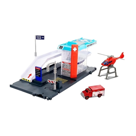 Pista de Juguete Matchbox Basics Playset de Acción Helicoptero al Rescate
