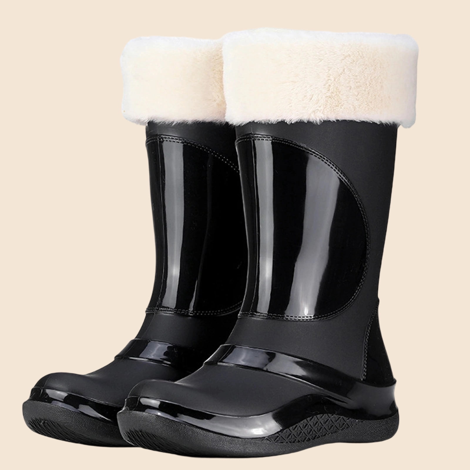 Wensltd Long Rain Boots for Women Waterproof Wide Calf Boots for Women Warm Fashion Outdoor Work Boots