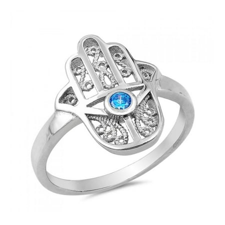 Sterling Silver Hamsa Ring - 925 Sterling Silver Hamsa Ring With Cubic Zirconia