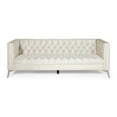thumbnail image 2 of Benjara Zexy Sofa, 3 Seater Button Tufted Chesterfield Beige Velvet, Chrome, 2 of 5