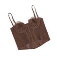 thumbnail image 6 of Conairie Women's Bustier Corset Top Lace Boned Solid Color Spaghetti Strap Fitted Mesh Bonded Party Going Out Cami Tops Coffee XS, 6 of 7