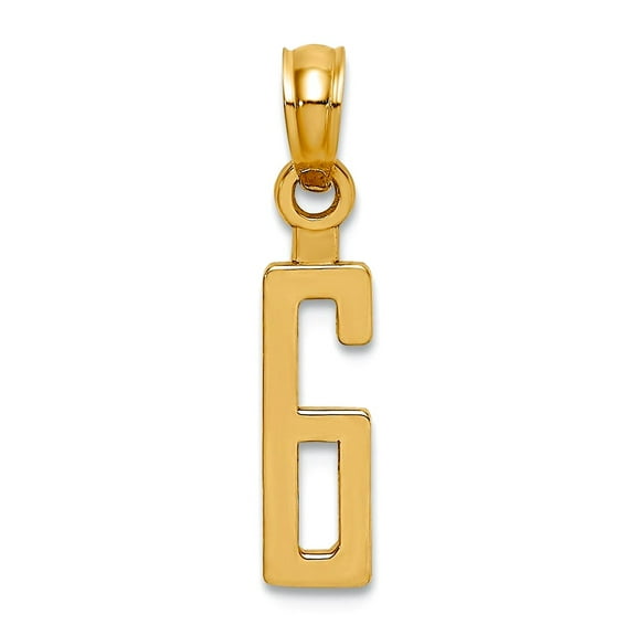 10k Gold Pendant Necklace Sport game Number 6 Block Styl 13.1x4.15mm Wide Pendant for Women