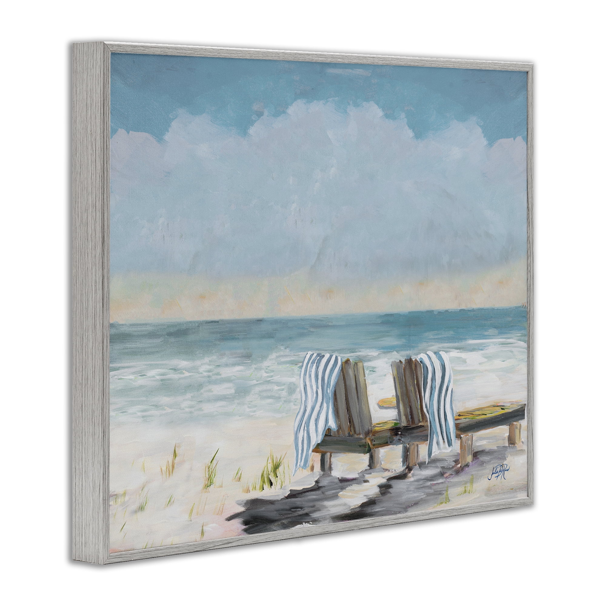 Stupell Industries Peaceful Beach Chairs Landscape Painting Gray Framed Art Print Wall Art, 14 x 11