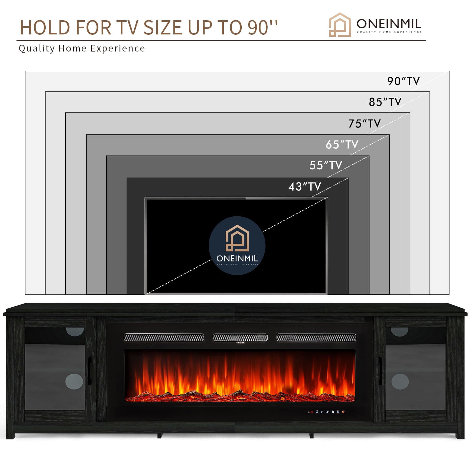 Easoger Fireplace TV Stand for TVs up to 90", 80" TV Stand with 50" Electric Fireplace, Entertainment Center with Glass Doors, Black