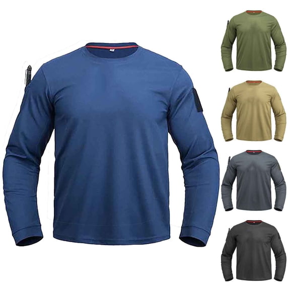 FRSASU Men's Long Sleeve Military Tops Outdoor Sports Tees Quick Dry Loose Crwe Neck Fashion Tops Comfortable Pullover Navy