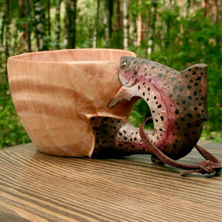 Animal Shape Water Cups Wooden Coffee Mug Outdoor Camping Hiking Cups With  Wooden Spoon For Home Camping Hiking Survival Teacup Bushcraft