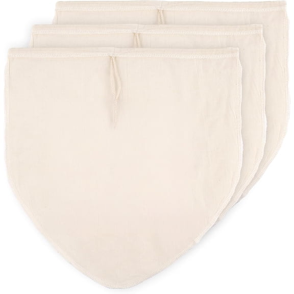 3 Pcs 12"x12" Nut Milk Bag, Natural Unbleached Cotton Cheese Cloth Bag for Straining, Reusable Strainer Bag for Oat Almond Milk, Cheese Making, Yogurt, Juice, Cold Brew Coffee, Beer Tea (12x12 Inch)