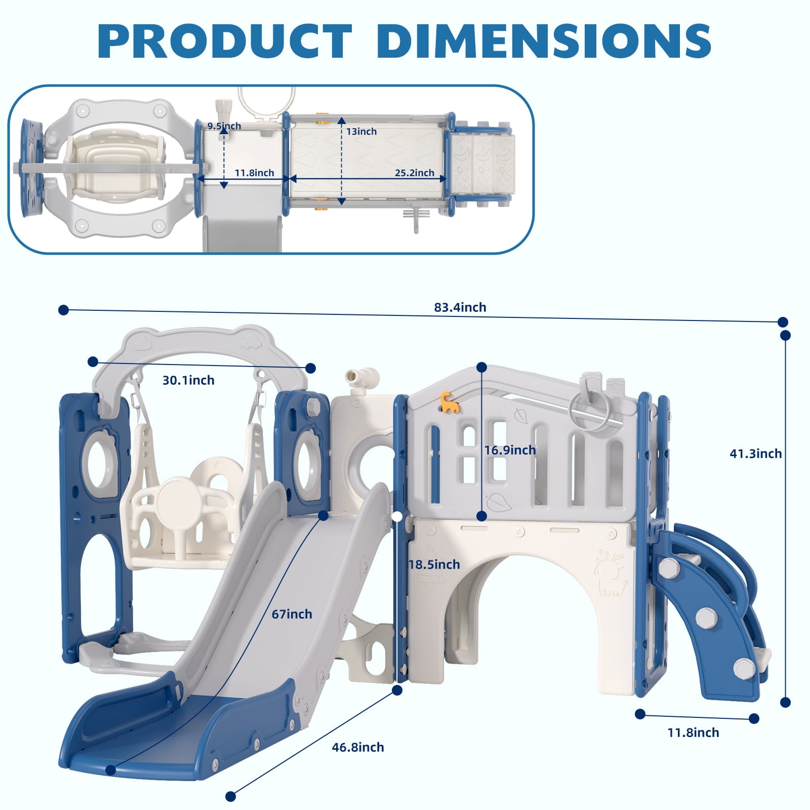 XJD 11 in 1 Toddler Slide and Swing Set - Baby Slide for Toddlers 1-3, Indoor Outdoor Toddler Playset Playground, Blue & Gray