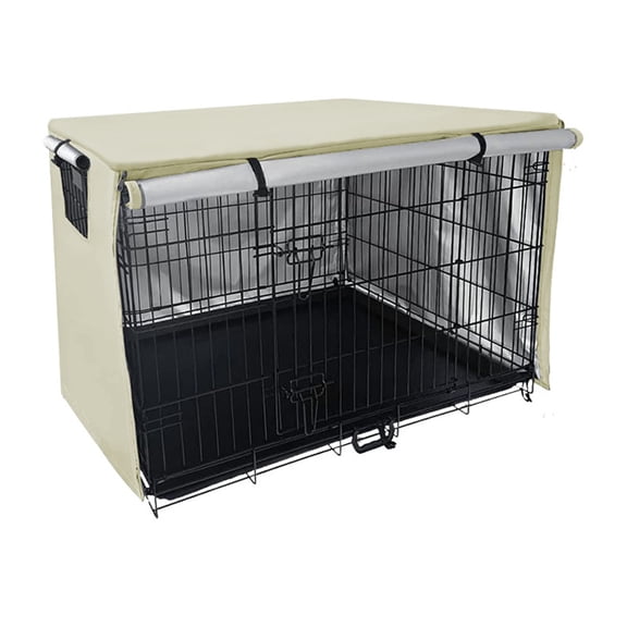 Light-Reducing & Waterproof Dog Kennel Covers with Storage Pouch, Mesh Window & Protection Clips–Dog Crate Shade for Cages, （beige 79*50.8*53cm）