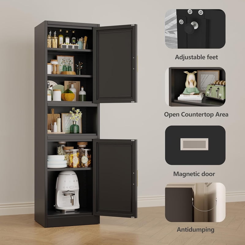 19.7"W Freestand Metal Tall and Thin Narrow Storage Cabinet for Kitchen Bathroom Living Room