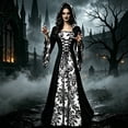 thumbnail image 2 of KICILVS Witch Costume Women Hooded Gothic Robe Corset Waist Bell Sleeve Maxi Length Damask Print Vampire Cloak Outfit White, 2 of 9