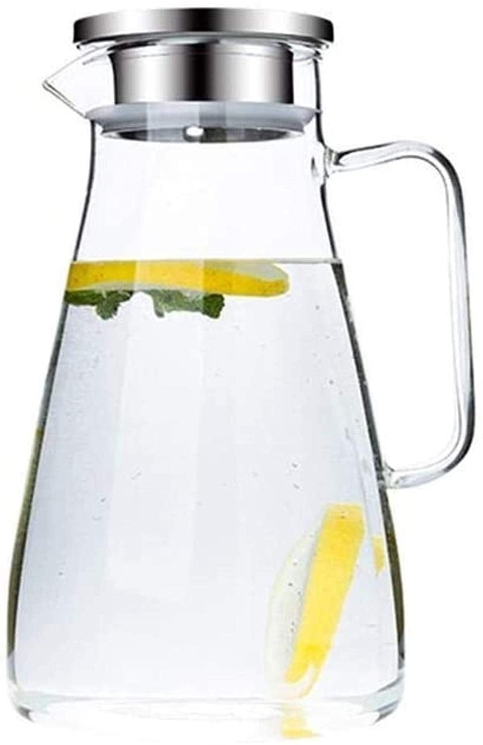 Luermeuk 1800ml Glass Glass Water Pitcher High Temperature Resistance with Handle Lid for Hot/Cold Water 