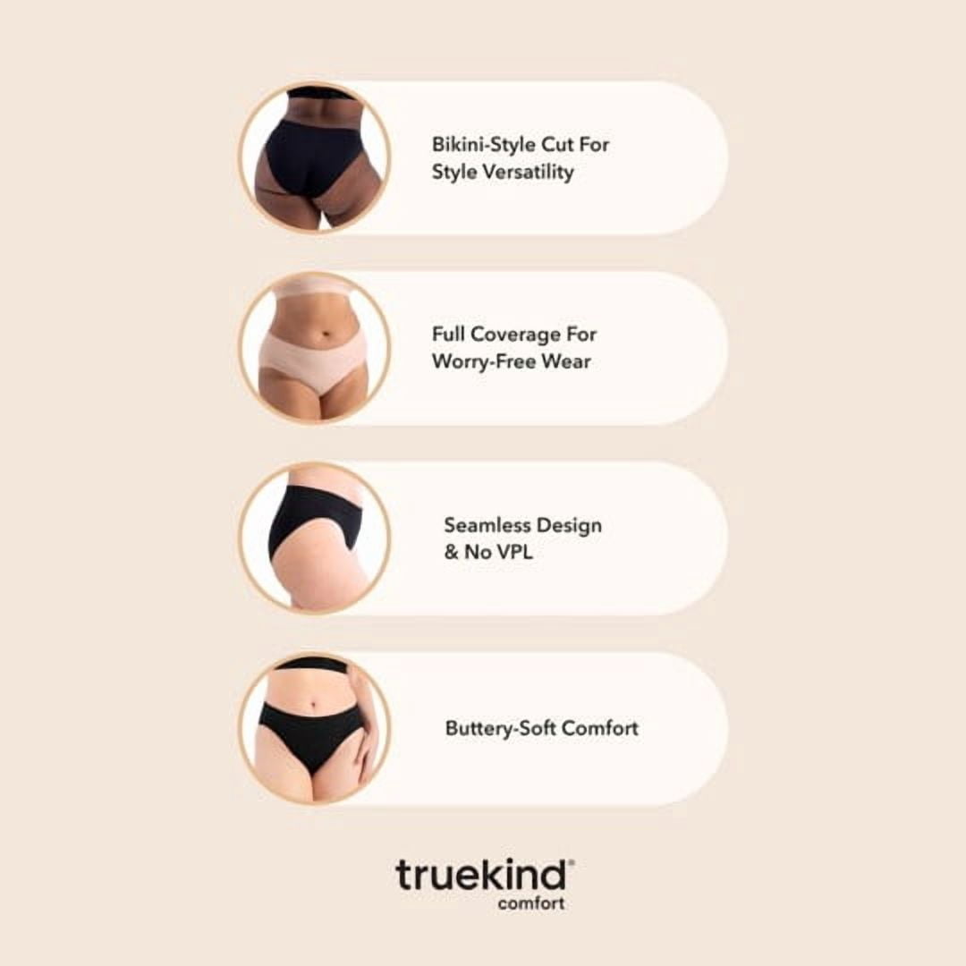 Truekind Comfort 3-Pack Ultra-Soft Brief – Seamless Full- Coverage Women's Panty, Buttery-Soft Second-Skin Feel, Sizes S to 4XL