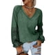 thumbnail image 1 of Mujer Top Cuello En V Linterna Manga Larga Encaje Moda Transpirable Casual Fit Blusa Verde S, 1 of 5